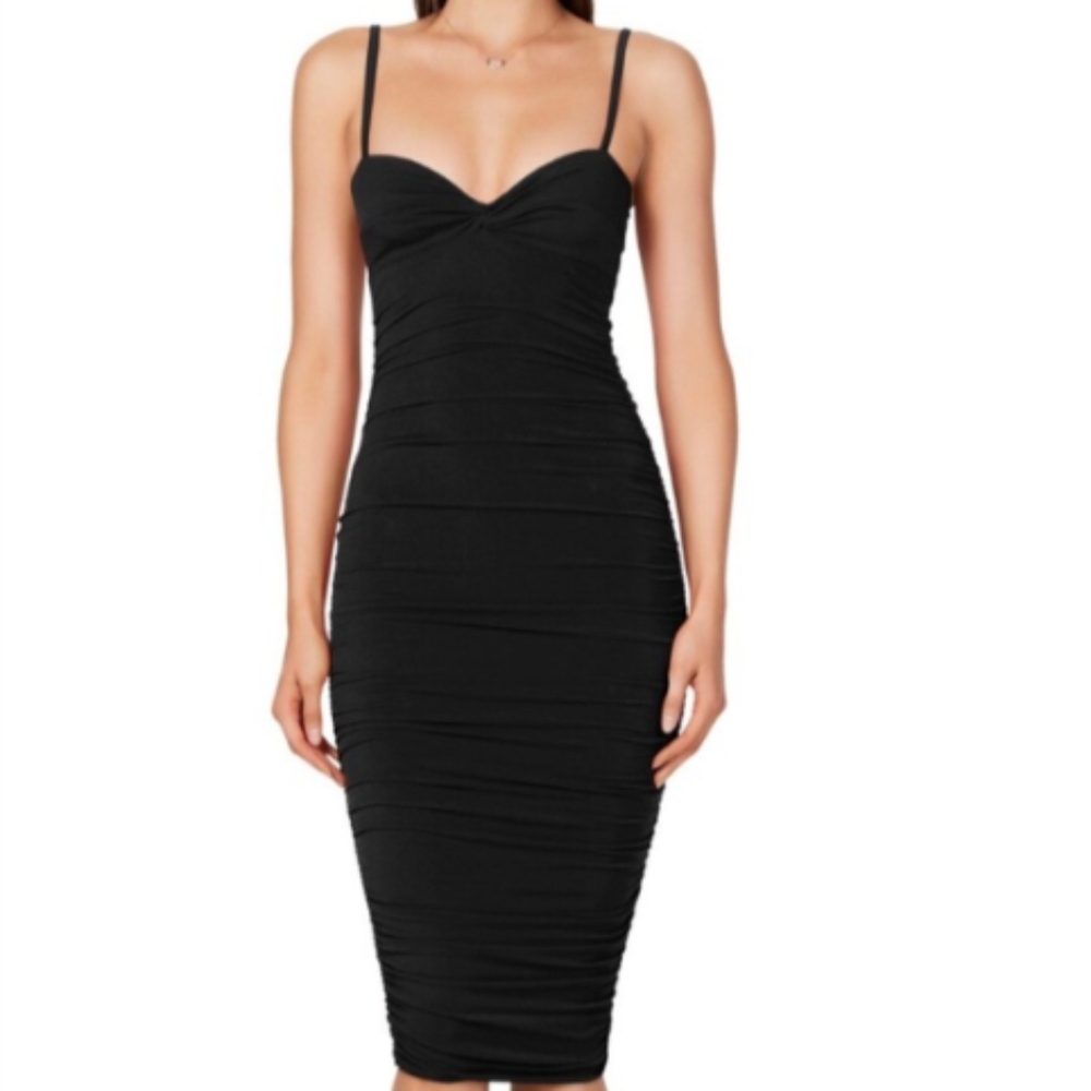Bookie Belisse Midi XS Cocktail Dress Elegant Black Ruched Dress